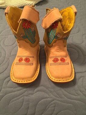 Roper Pink Girls Cowboy Boots with Cactus & Flower Embroidery SIZE 1